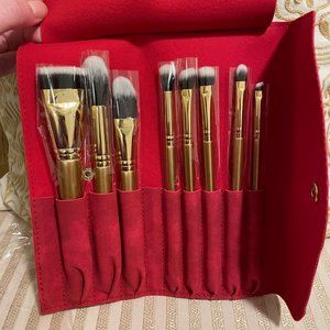 LUXIE GOLD & GLITTER FACE & EYE 8 PC BRUSH KIT IN RED CARRYING CASE